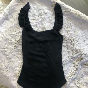 Zara Flutter Sleeve Black Bodysuit